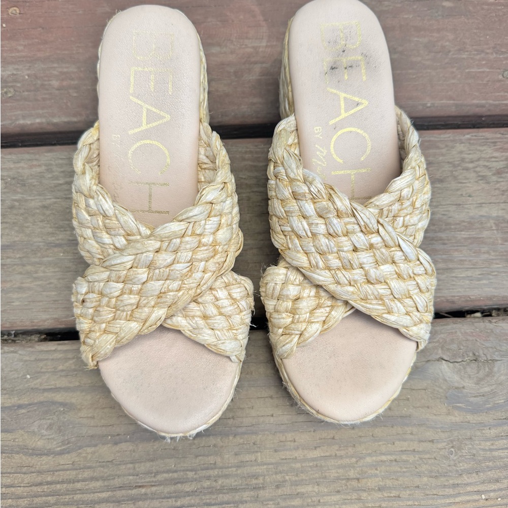Anthropologie Beach By Matisse Reflection Raffia Platform Slide Shoes Size 9 - Picture 1 of 6